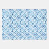 Boho Blauw Wit Bloemen Harten Abstract Inpakpapier Vel (Voorkant 2)