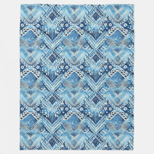 Boho Blauw Wit Bloemhartens Abstract Fleece Deken