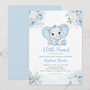Boho Blauwe Aquarel Olifant Jongens Baby Shower Kaart