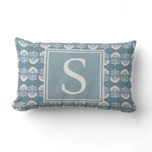 Boho Blauwe Bloemige Monogram Kussen