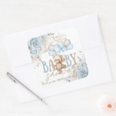 Boho Blauwe Bloemige Pampas Teddybeer Jongens Baby Vierkante Sticker (Envelop)