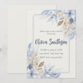 Boho Blauwe Bloemige Pampasgras Uitnodiging (Voorkant / Achterkant)