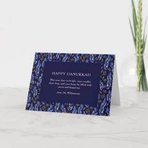 Boho Blauwe Hanukka Botanische Op maat gemaakte Vo Feestdagen Kaart