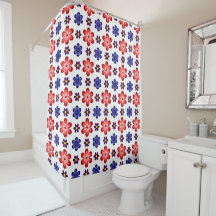 Boho Blauwe Paarse Rode Bloemen Douchegordijn