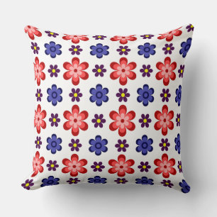 Boho Blauwe Paarse Rode Bloemen Grote Worp Kussen