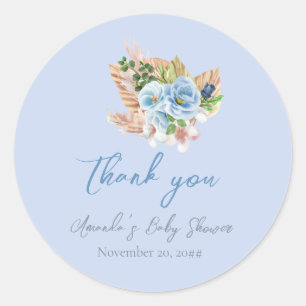 Boho Blauwe Pampagras Bloemen Oh Jongen Baby Showe Ronde Sticker