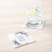 Boho Blauwe Pampas Gras Bruiloftsborrel Vierkante Kartonnen Onderzetter (Insitu)