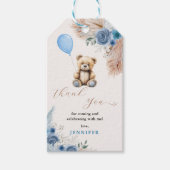Boho Blauwe Teddybeer Baby Shower Bedankt Cadeaulabel (Voorkant)