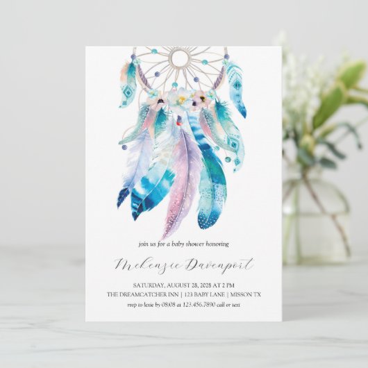 Boho Blauwgroen en Paars Baby shower Dreamweaver Kaart (Staand voorkant)