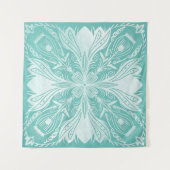 Boho Blauwgroen en White Mandala Pattern Tapestry Wandkleed (Voorkant (horizontaal))