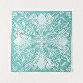 Boho Blauwgroen en White Mandala Pattern Tapestry Wandkleed (Voorkant)