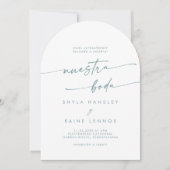 Boho Blauwgroen en wit Fotoboog Spaans Huwelijk Kaart (Voorkant)