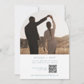 Boho Blauwgroen en Witte Foto QR Code Boog Huwelij Kaart (Achterkant)