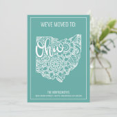 Boho Blauwgroen Floral Mandala Ohio State Verhuize Aankondiging (Staand voorkant)