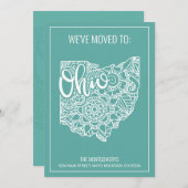 Boho Blauwgroen Floral Mandala Ohio State Verhuize Aankondiging (Voorkant / Achterkant)
