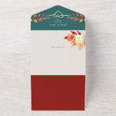 Boho Blauwgroen Oranje herfstbruiloft All In One Uitnodiging (Buitenkant)