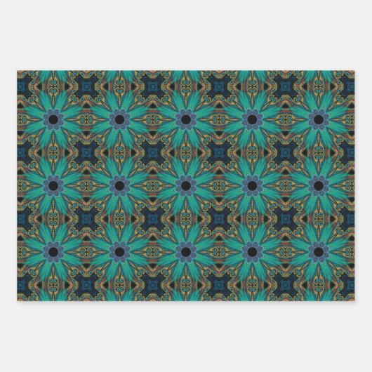 Boho Blauwgroen Peacock Abstract grafisch patroon Inpakpapier Vel (Voorkant 2)
