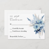 Boho bleu Dusty Floral no Repas RSVP (Devant / Derrière)