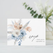 Boho bleu et beige Floral w Repas Carte RSVP (Debout devant)