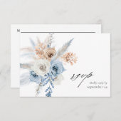Boho bleu et beige Floral w Repas Carte RSVP (Devant / Derrière)