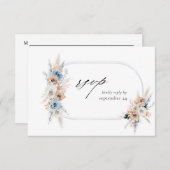 Boho bleu et beige Floral w Repas Carte RSVP 2 (Devant / Derrière)