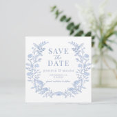 Boho bleu floral Enregistrer la date invitation ph (Debout devant)