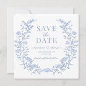 Boho bleu floral Enregistrer la date invitation ph (Devant)