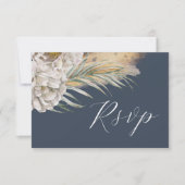 Boho Bleu foncé Floral aquarelle RSVP (Devant)