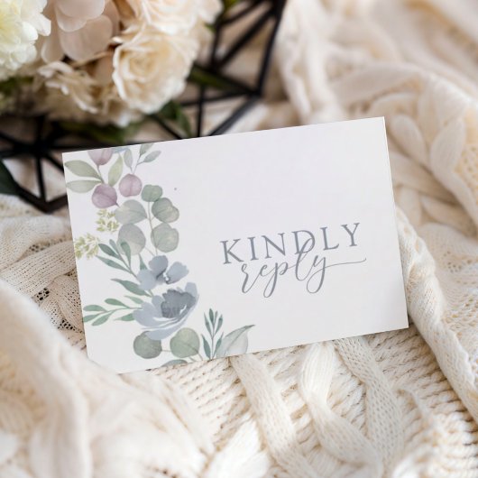 Boho Bleu Poussiéreux Floral RSVP Mariage 