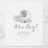 Boho bleu Teddy Bear Boy Baby shower Vin Étiquette (Étiquettes simples)