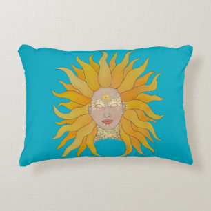 Boho bleu turquoise jaune soleil inspiré coussin