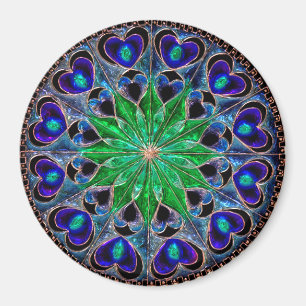 Boho bleu vert coeur Mandala Magnet