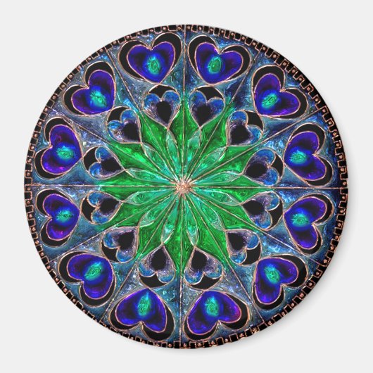 Boho bleu vert coeur Mandala Magnet (Devant)