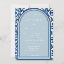 Boho Bliss: Chic Zomer Tegels Trouwceremonie Kaart