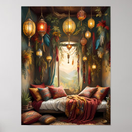 Boho Bliss - esthetische Boheemse slaapkamer Poster