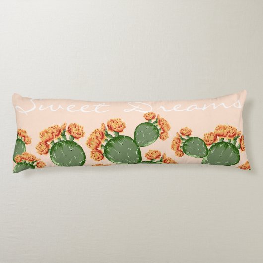 Boho bloeiende Prickly Pear Cactus Sweet Dreams Lichaamskussen (Achterkant)