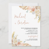 Boho Bloem Aardewerk Pampas Foto Script Bruiloft Kaart (Voorkant)
