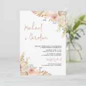 Boho Bloem Aardewerk Pampas Foto Script Bruiloft Kaart (Staand voorkant)