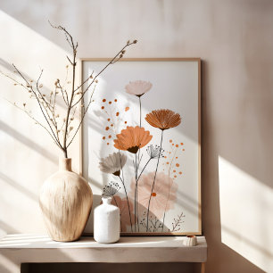 Boho Bloem Abstract Neutraal Terracotta Botanica Poster