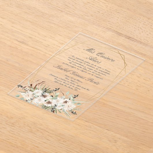 Boho bloem acryl Quinceanera uitnodiging Acryl Uitnodigingen (Laagn)