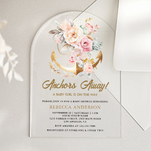 Boho Bloem Anker Nautisch Meisje Boog Baby Shower Acryl Uitnodigingen