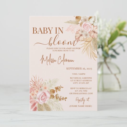 Boho Bloem Baby In Bloei Baby Shower Kaart (Staand voorkant)