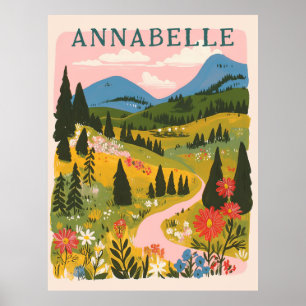 Boho Bloem Bergen Illustratie Voornaam Poster