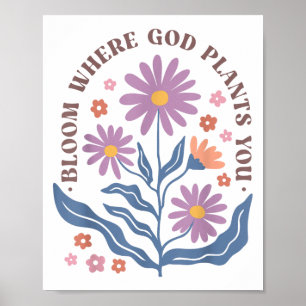 Boho bloem bloesem waar God je plant Schattige Mot Poster