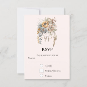 Boho Bloem Boeket in Neutrale Kleuren Trouwen RSVP Kaartje