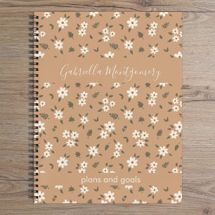 Boho bloem botanisch patroon meisje bruine naam te notitieboek