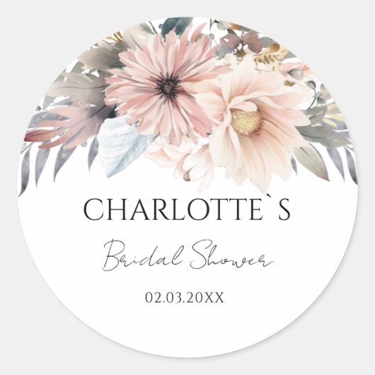 Boho Bloem Bruidsdouche Ronde Sticker (Voorkant)