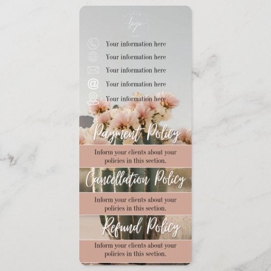 Boho | Bloem Cactus | Prijsmenu | Beleid Blad Menu (Achterkant)