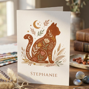 Boho Bloem Celestiale Kat Grafiek Bedankkaart