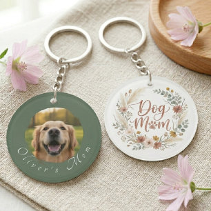 Boho Bloem Dog Moeder Fotolijst Sleutelhanger